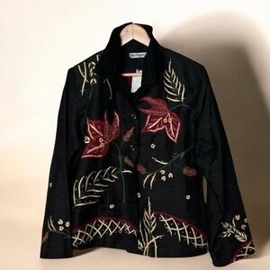 Blutique Embroidery Silk Button Down Jacket Large NWT